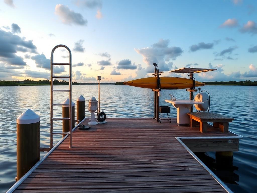 Dock with ladder, lighting and seating