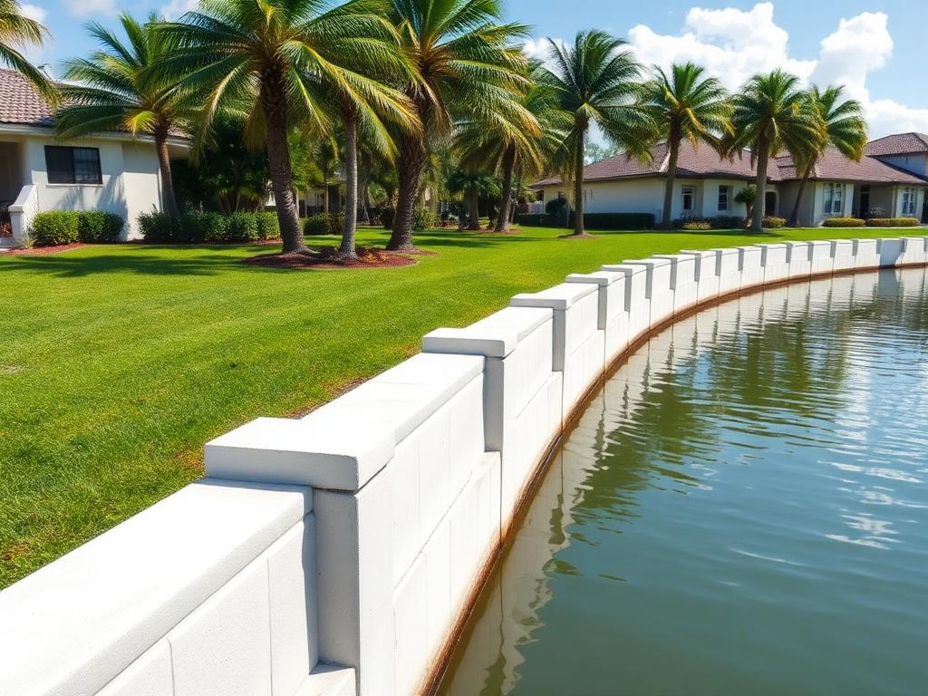 Concrete seawall protecting a Southwest Florida canal-front shoreline